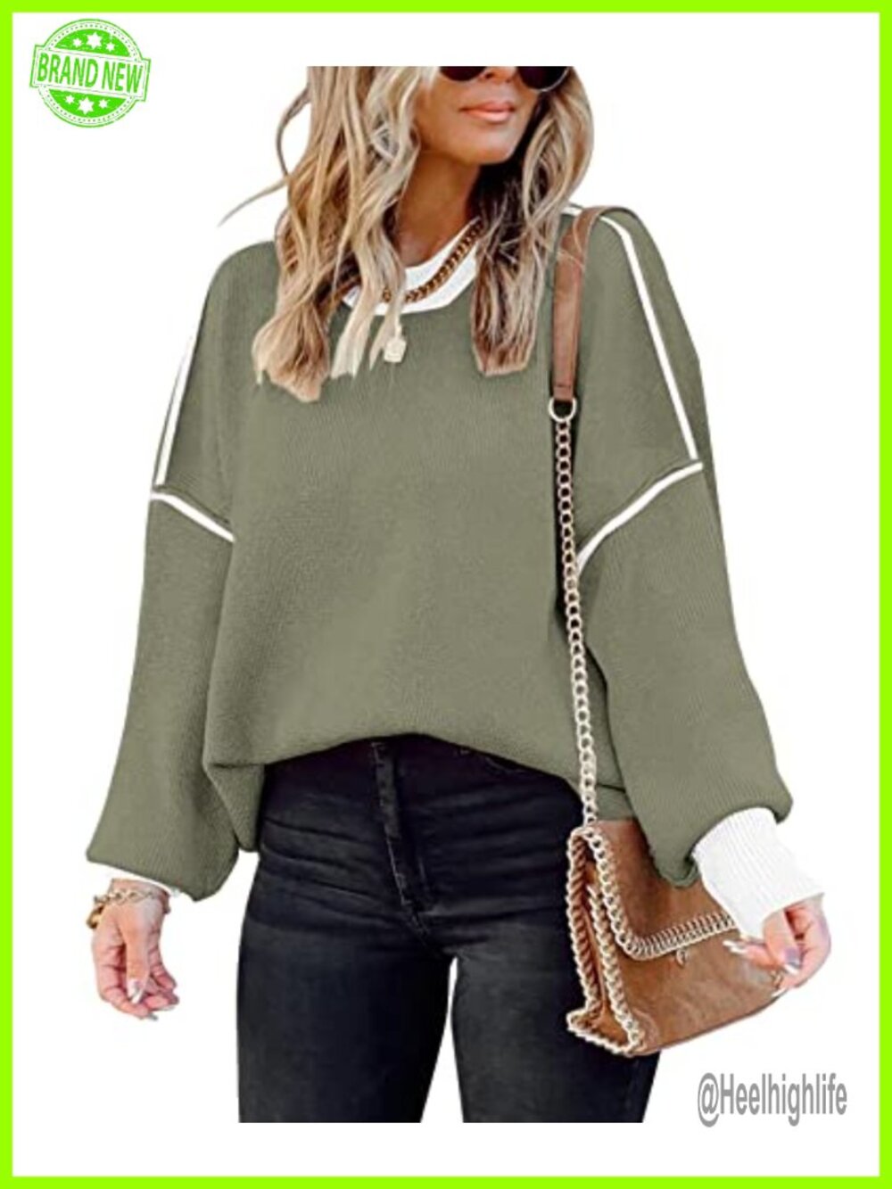 Womens Oversized Colorblock Knit Sweater Crewneck Tunic Pullover Fall